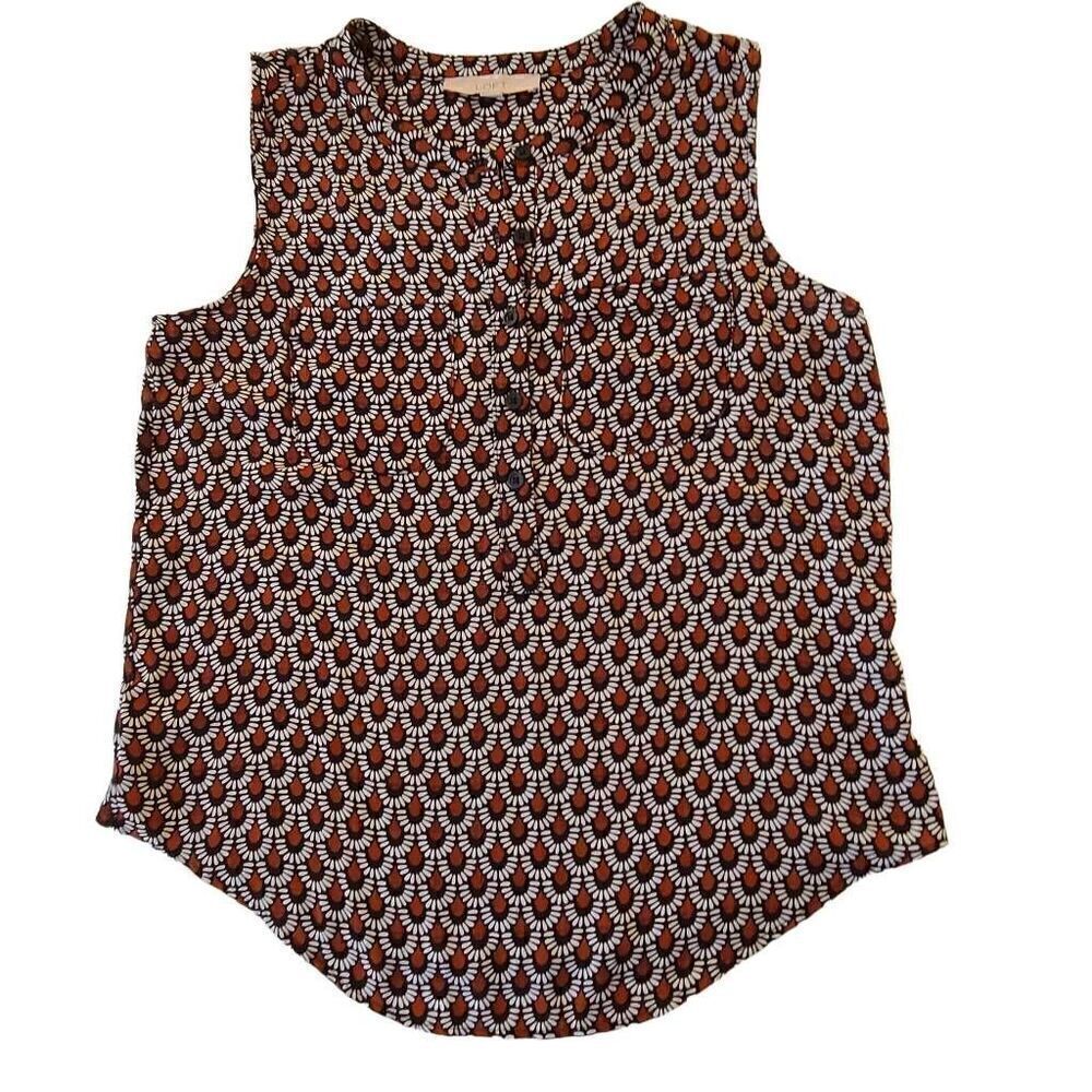 LOFT Womens Sleeveless Print Button Placket Lightweight Blouse Small
